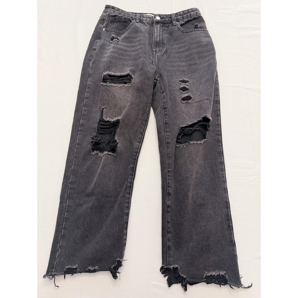 Pink Lily Distressed Straight Jeans Womens 28 Charcoal Wash High Rise 28x28